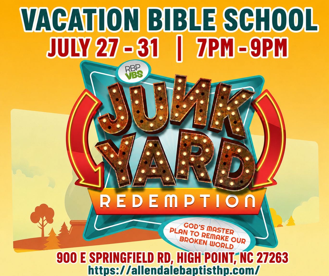 Vacation Bible School: Junkyard Redemption, July 27-31, 7-9 PM
